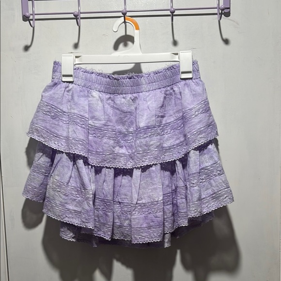 LOVESHACKFANCY tie dye ruffle mini skirt